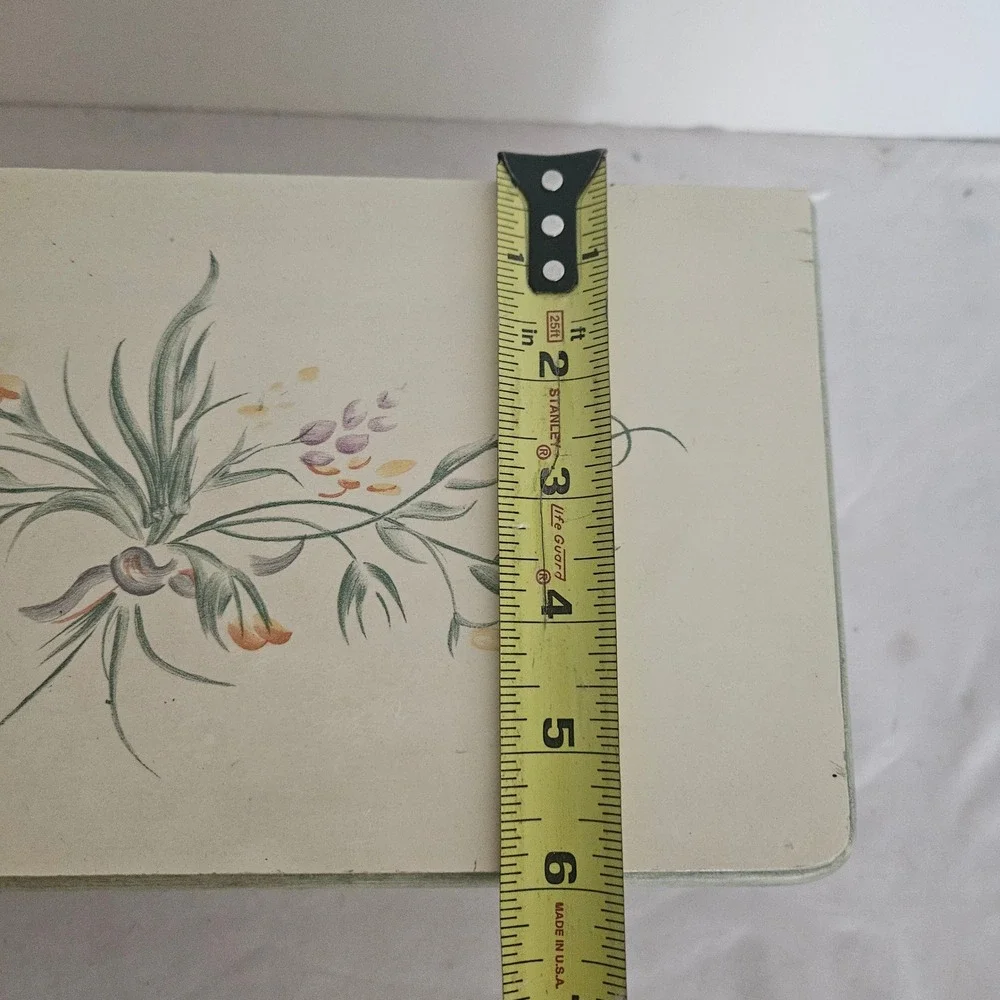 Vintage Floral Wood Jewelry Box Cream Green Hand Painted Mirror Removable Tray